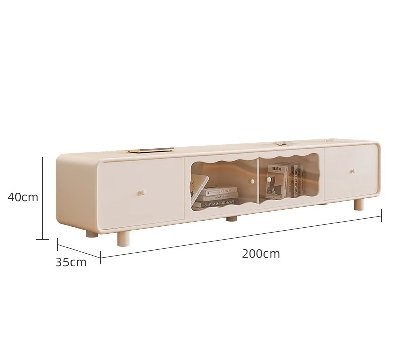 Modern Creamy Oak White Wooden TV Cabinet Luxury Minimalist Design for Dining Living Room Home