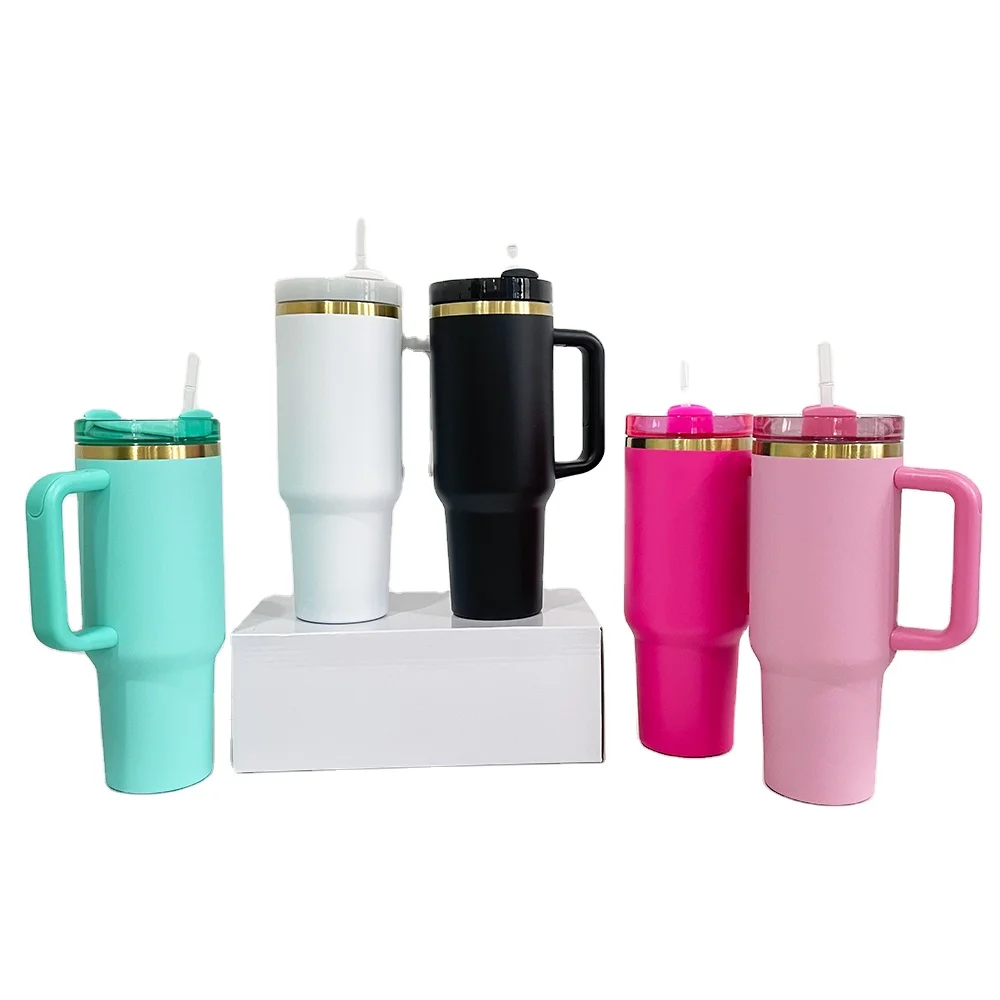 laser engraving H2.0 40oz gold plated tumbler with handle and lid for outdoor travel for Customized UV 3D printing logo design