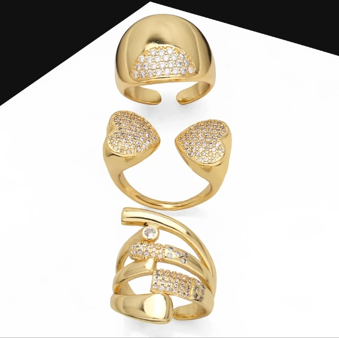 Wholesale Hot New Rings Wide Vintage 18k Gold Platinum Plated Simple Band Rings Adjustable Ring Women