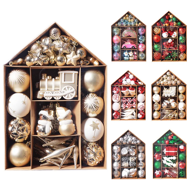 Popular Christmas Ball Sets 70PCS/Box PS Painted Balls Bauble For Hanging Tree Decoration Ornament Colorful Sets Xmas supplies