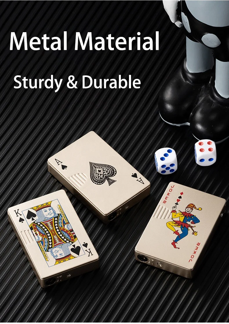 Hot Sale Metal Jet Lighter With Playing Card Design Windproof Jet Green Flame Refillable Playing Cards Poker Lighter