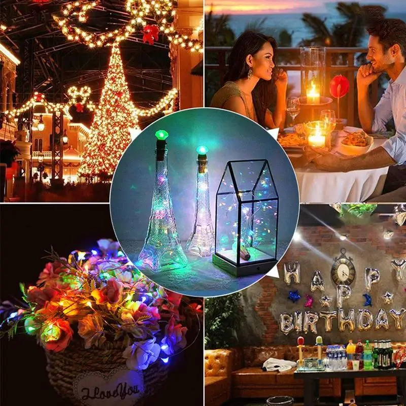 Birthday Party Solar Led Wine Bottle Light String Lamp Outdoor Home Garden Party Copper Wire Decoration Waterproof Lights