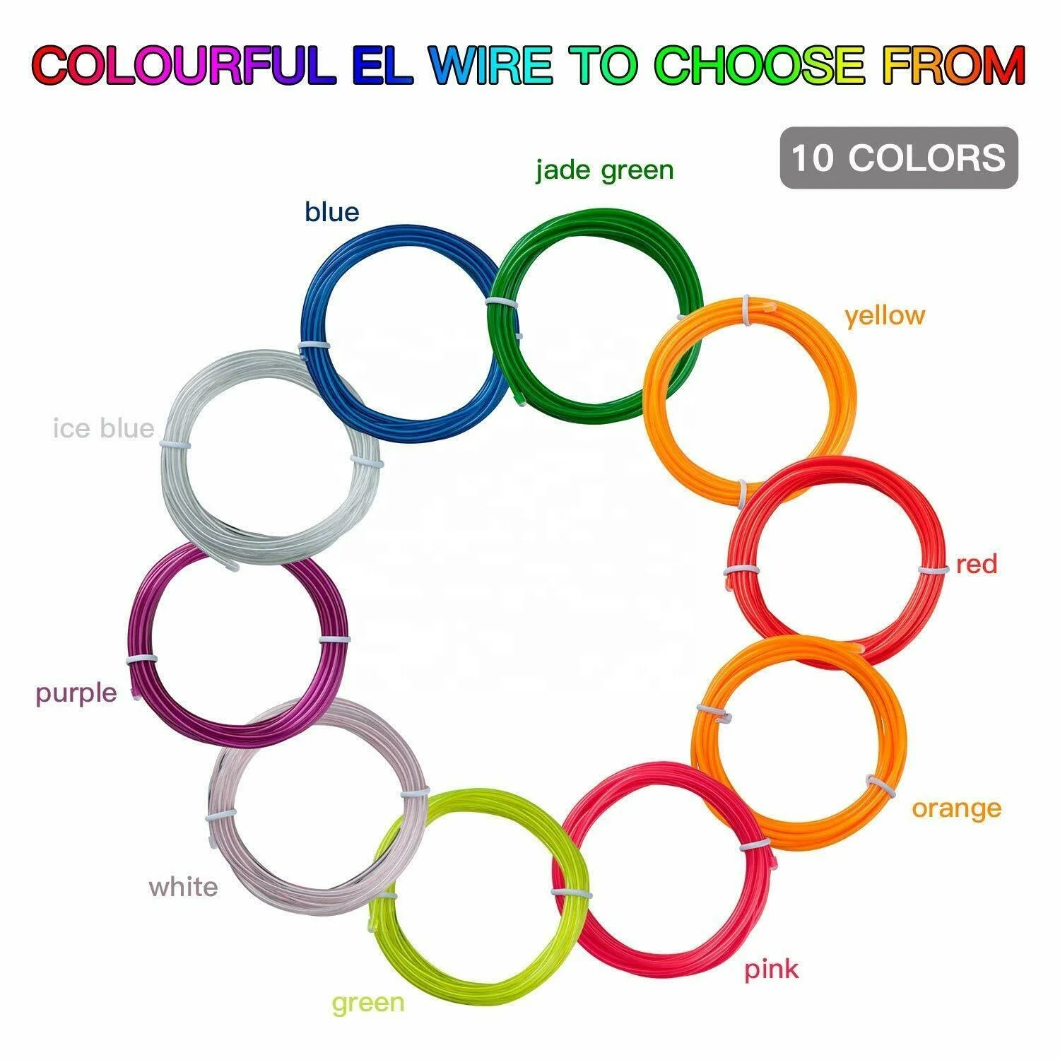 1M 3M 5M EL Wire Neon Glowing Strobing Electroluminescent Light El Wire Battery Pack for Parties and Christmas Decoration