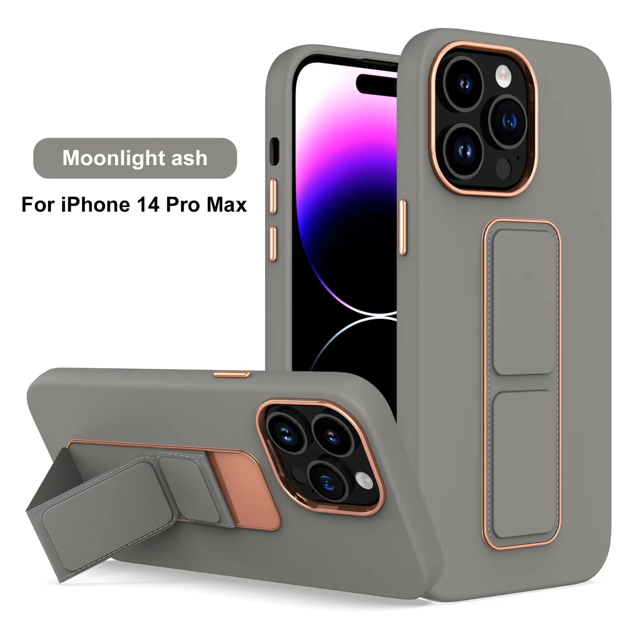 Electroplating Gilding Shockproof Stand Case For iPhone 14 13 Pro Max Luxury Plated Soft Phone Cover Case With Holder