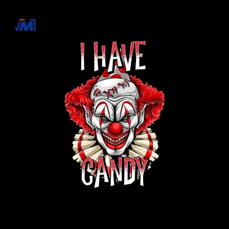 У меня есть изображение карамельных обниманий страшный клоун виниловый принт для футболки на День всех святых