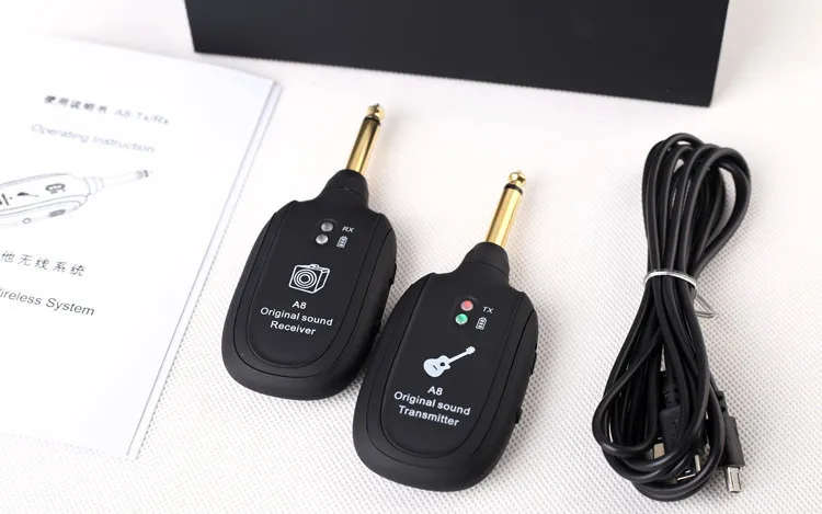 Wireless Guitar System Built-in Rechargeable 4 Channels Wireless Guitar Transmitter Receiver for Electric Guitar Bass Violin