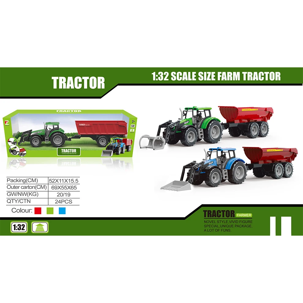 China Cheap Friction Car Toy 1/32 Scale Micro Farm Tractor With Loader