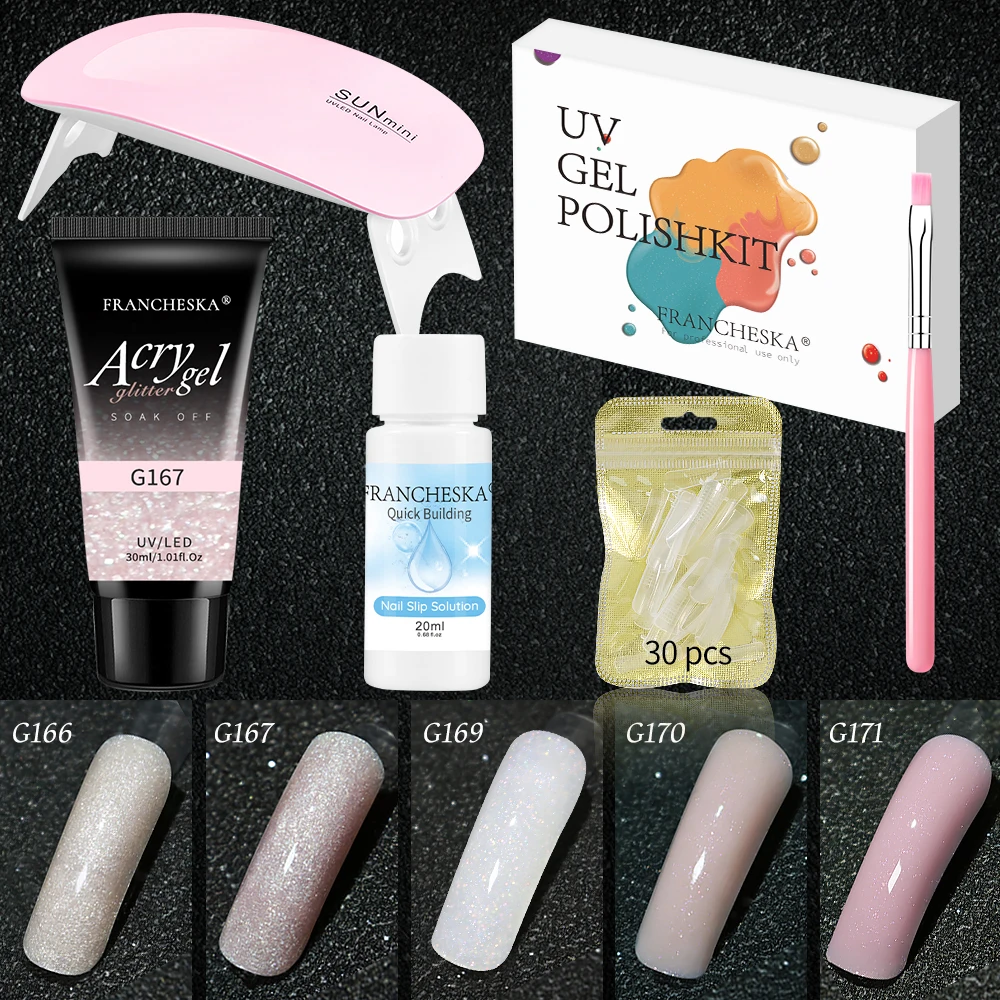 Reflective Poly Nails Gel Kit Disco Glitter Nail Diamond Extension Nude Serie Building Thickening Solution Beginner Professional