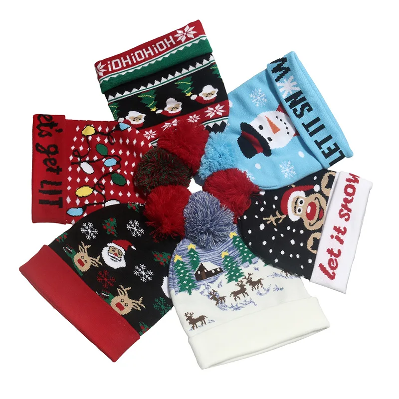 Custom logo pompom winter caps flip with ball knitted hat woolen cap Christmas hat New 2022