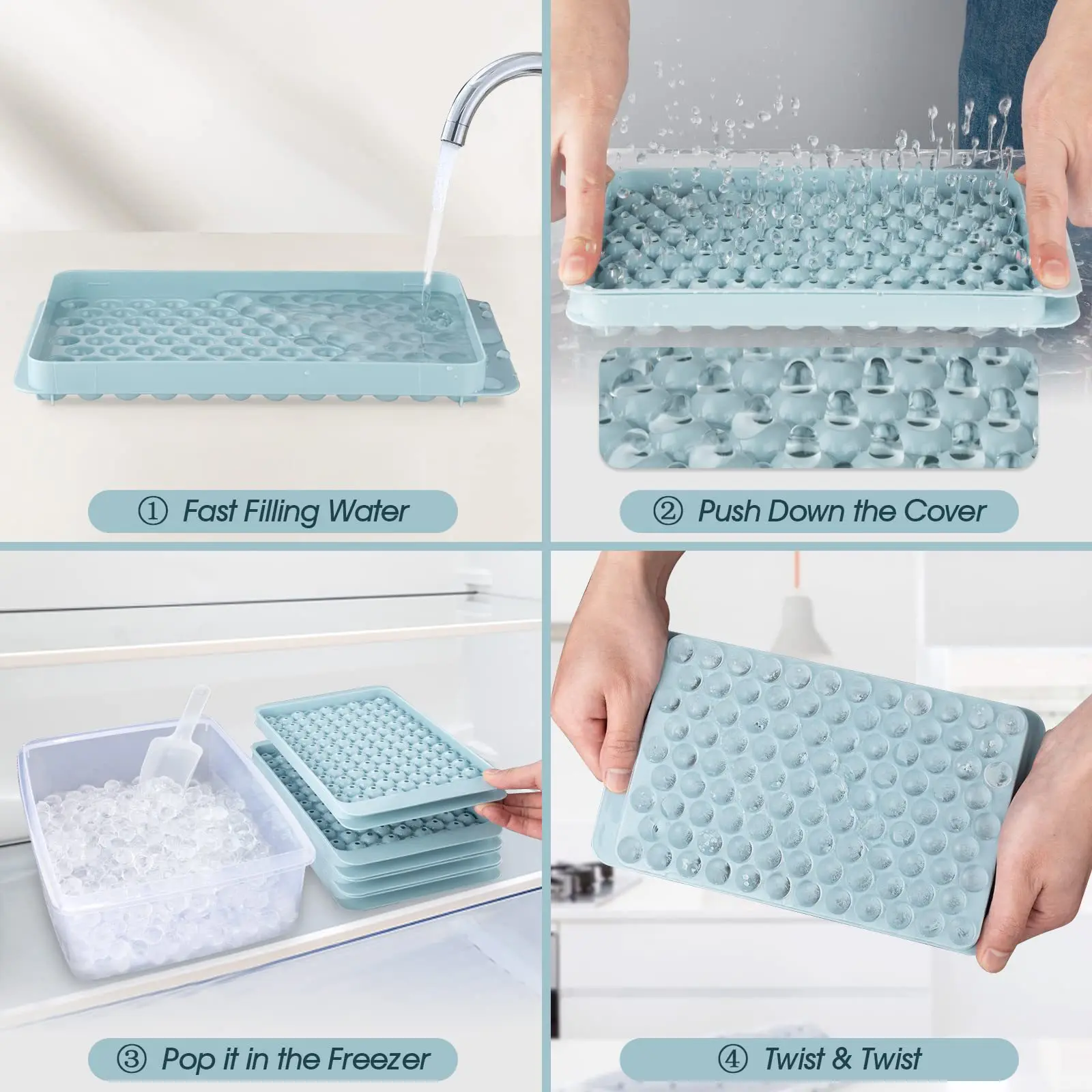 104PCS Mini Plastic Ice Cube Trays for Freezer  0.6in Ice Ball Maker Mold for Chilling Drink  Coffee Sphere Ice Molds Mini