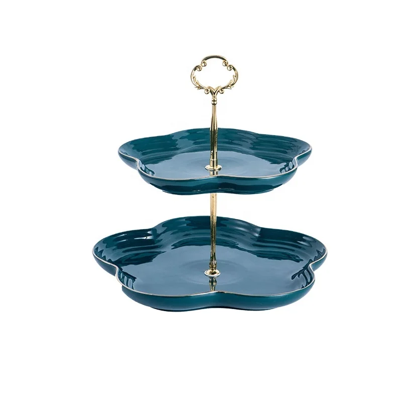 Kitchen Accessories Candy Tray Custom 3 Tier Ceramic Dish Racks Customized Green 2 Tier Plate Snack Tray Serving Tray Set