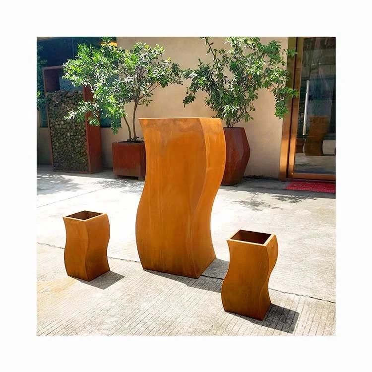 Customized Straight/Curved Outdoor Steel Plant Pots Garden Corten Steel Planters Flower Pots Manufacturer