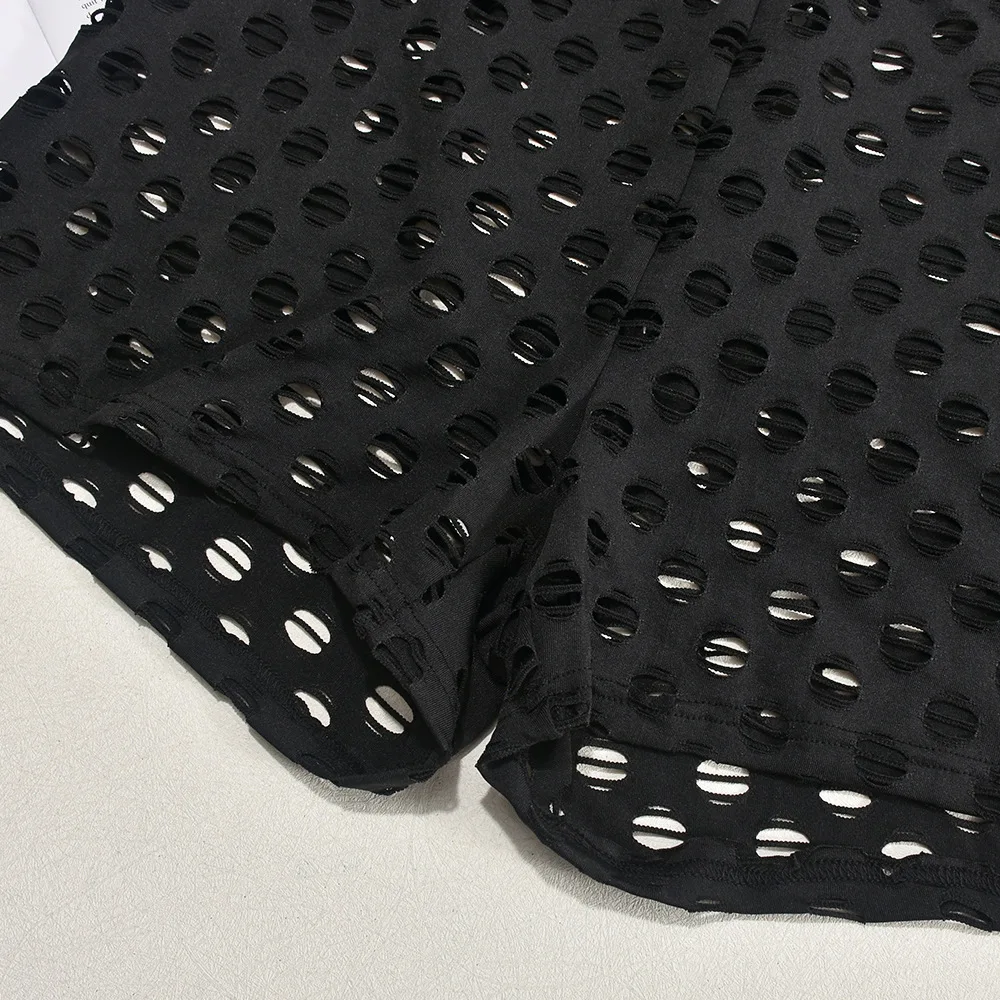 DL9008 2024 Summer elastic waist fashion breathable sexy shorts for women high cycling shorts with hollow black shorts for women