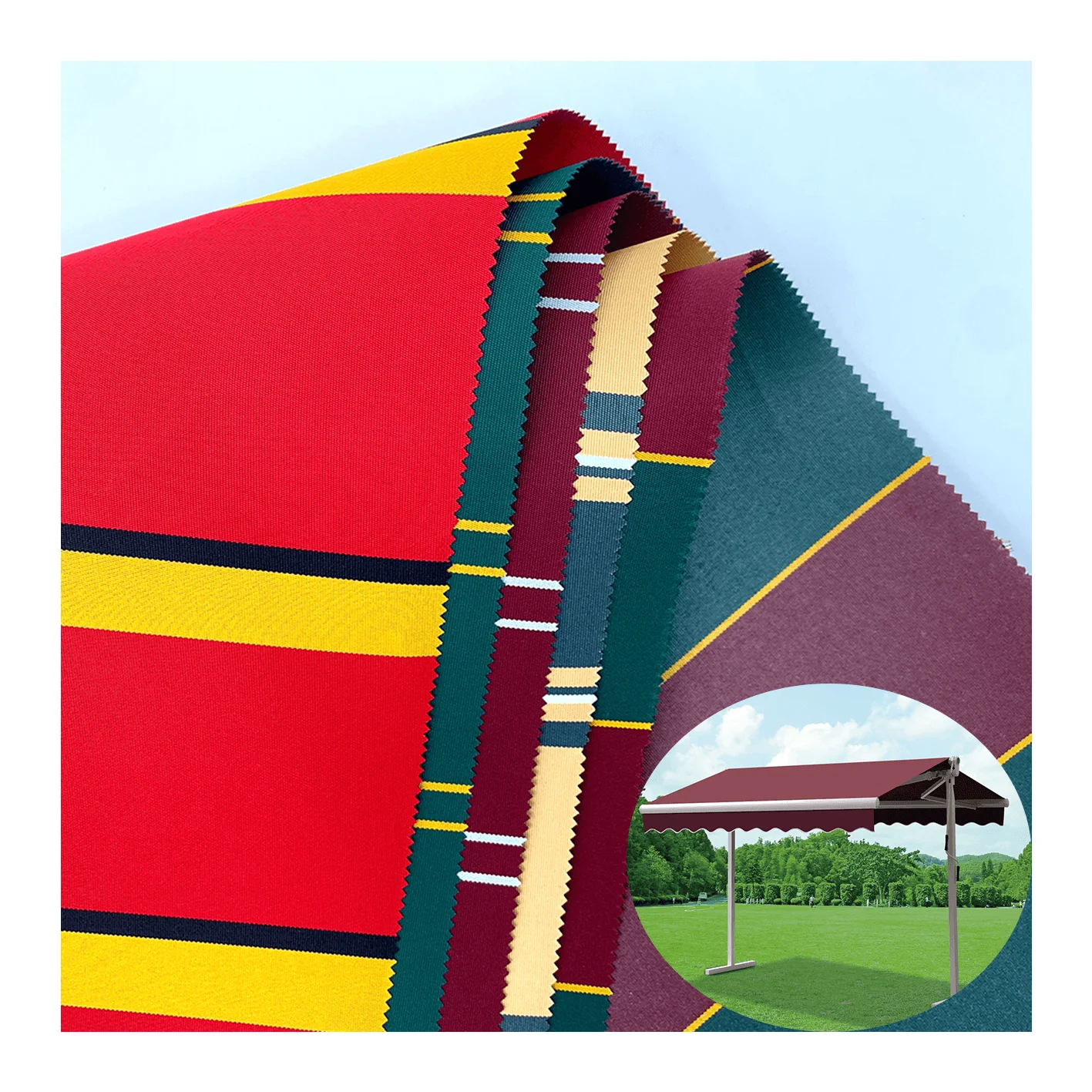 In stock waterproof woven 600D polyester fabric awning fabric for outdoor tent sunshade