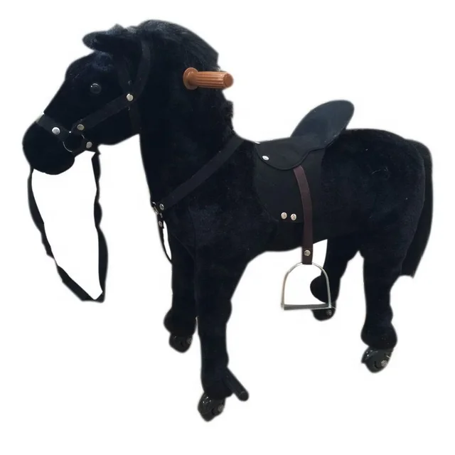 new arrival plush mechanical walking horse with wheel plush ride on horse toy