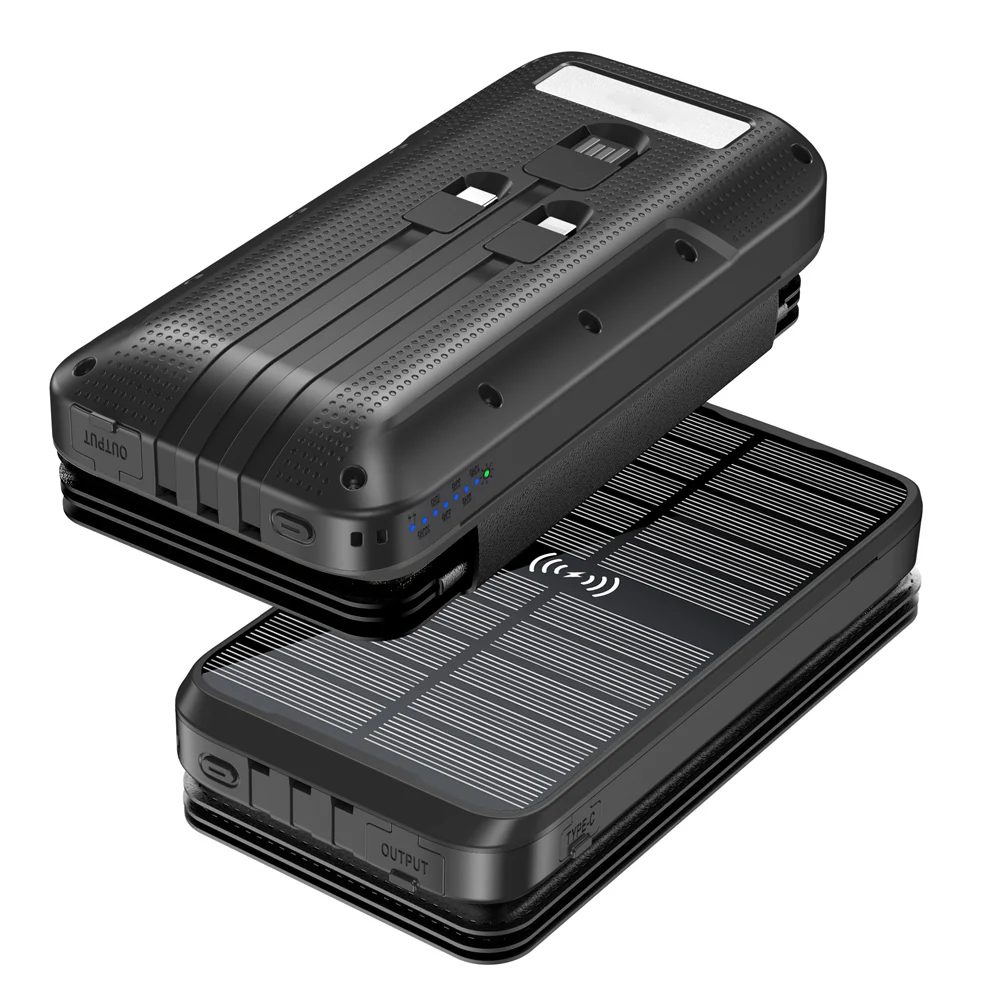 20000 mah Portable Wireless Charger Solar Power Bank Cell Phone Mobile Supply Foldable Solar Panel Powerbank with Flashlight