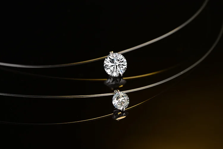 925 Sterling Silver Plated Copper Invisible Line Cubic Zirconia Stone Choker Necklace