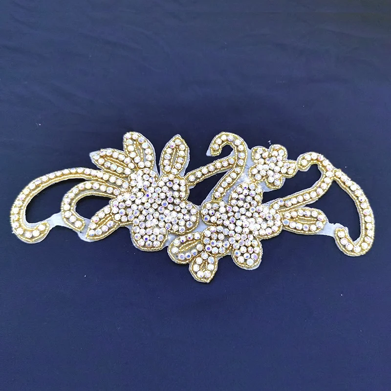 S616 gold bridal applique bodice rhinestone applique rhinestone trim crystal