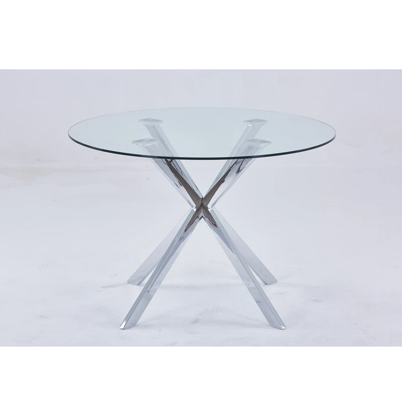 Cheap Glass Dining Room Set Metal Leg Tempered Glass Dining Table
