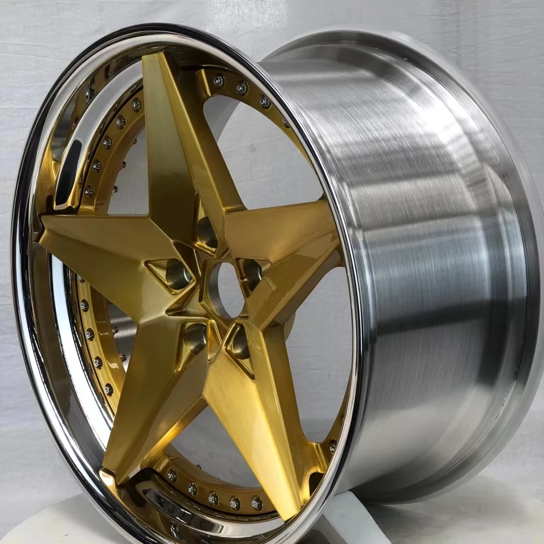 Customized 2 piece Forged rims disc with polished lip and chrome face  Concave deep lips  5*112 5*114.3 5*120