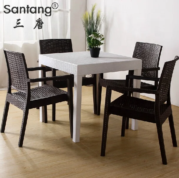 Free Sample Stackable Cheap Patio Garden Set Rattan Dining Table and Chair Design Stackable Outdoor Plastic Dining Garden Set