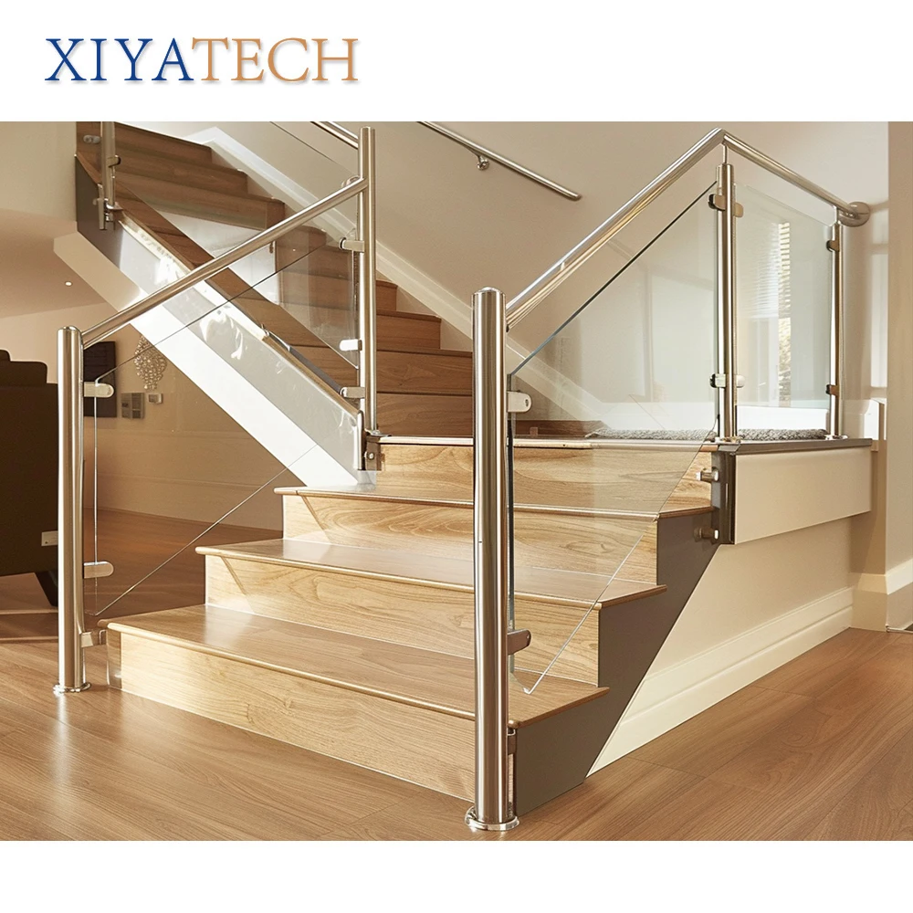 XIYATECH Customized Design Stainless Steel Painted Black Glass Balustrade Stairs Railings Balcony Railing For Project