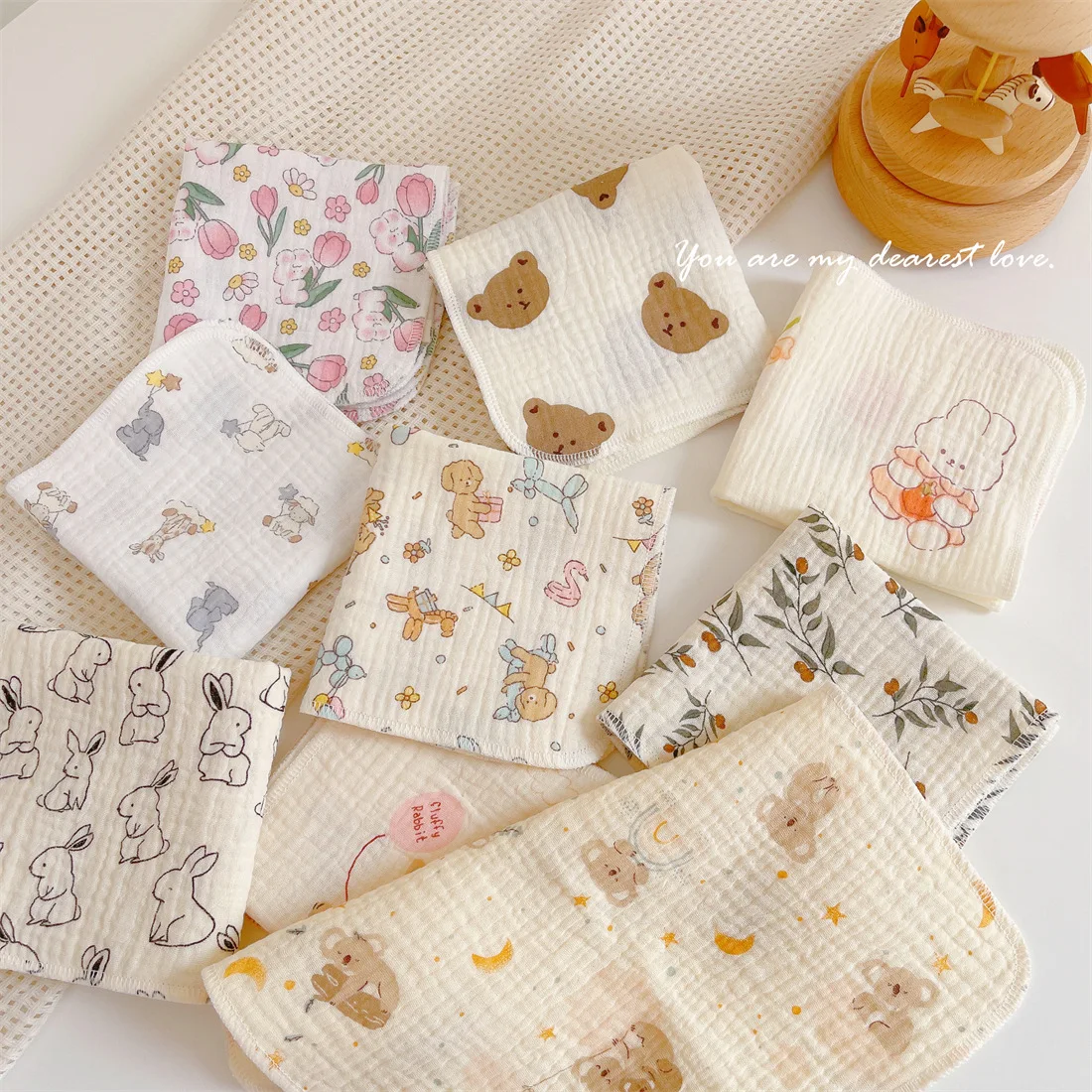 100% хлопковые марлевые полотенца с принтом, 26 х26 см