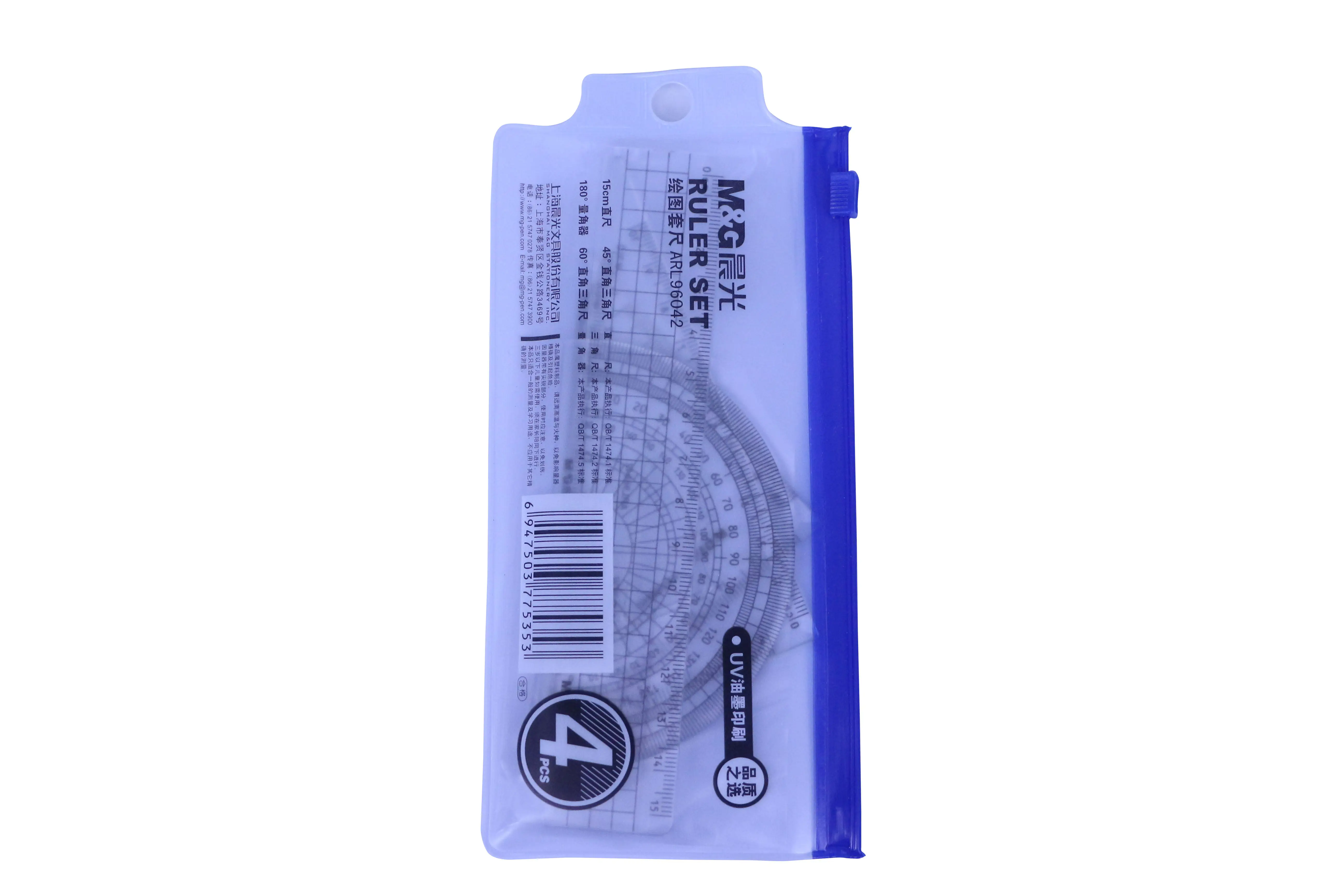 Transparent Math Geometry Tool Instrument 4 Pcs Plastic Ruler Set for Student