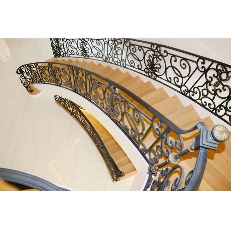 Alucasa luxury custom stair case balusters hand forged antique steel scrolls design security wrought iron railing