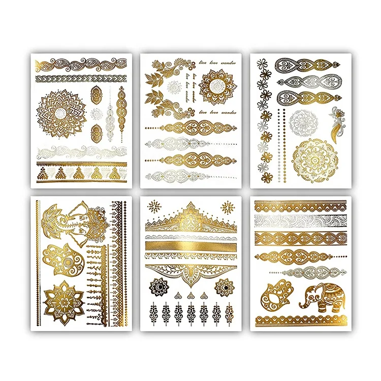 
Hot sale New Stunning Designs Diy Present Waterproof Temporary Henna Metallic Tattoo 