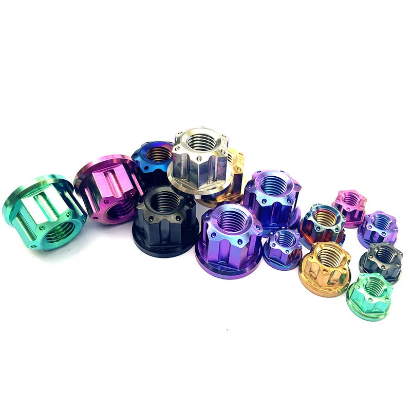 TOBO Hex Nut M6 M8 M10 M12 GR2 GR5 Titanium Color Flange Nuts Titanium Bolts and Nuts