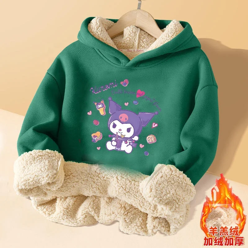 New Animation Kuromi Cartoon Children Cashmere Hoodie Winter Flannel Thicken Girl Jacket Sanrioed Mymelody Cartoon Printing Coat
