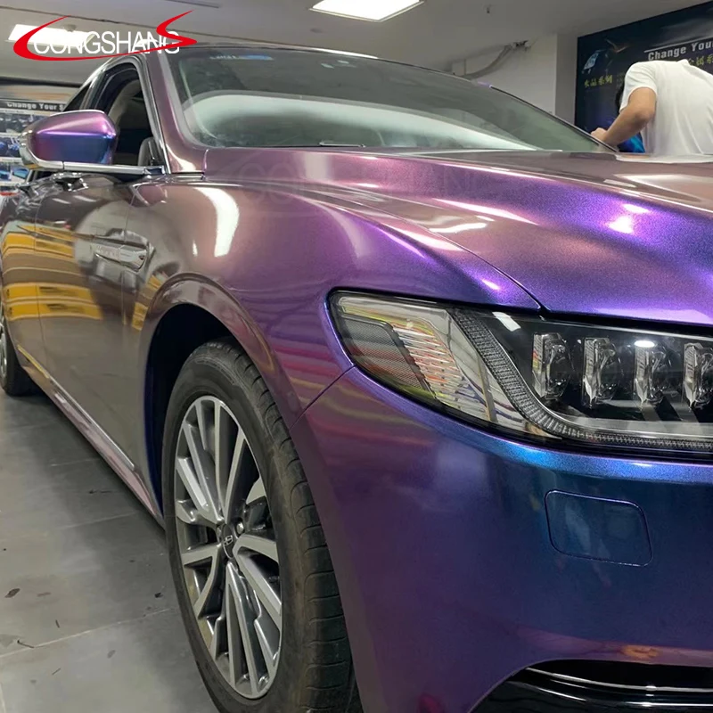 1.52*18M Warranty 3-5 Years Diamond Glossy Chameleon Purple to Blue Car Vinyl Wrap Film Wrapping Sticker