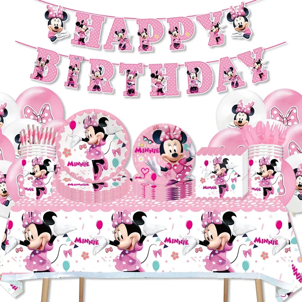 Pink Cute Mouse Theme Birthday Party Decoration Baby Shower Disposable Party Tableware Festive Supplies Paper Plates Napkins