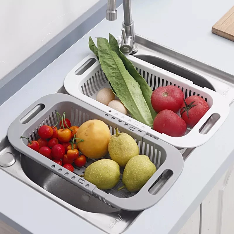 Creative retractable sink drain rack drain basket plastic wash basin sink kitchen supplies wash vegetables fruit basket