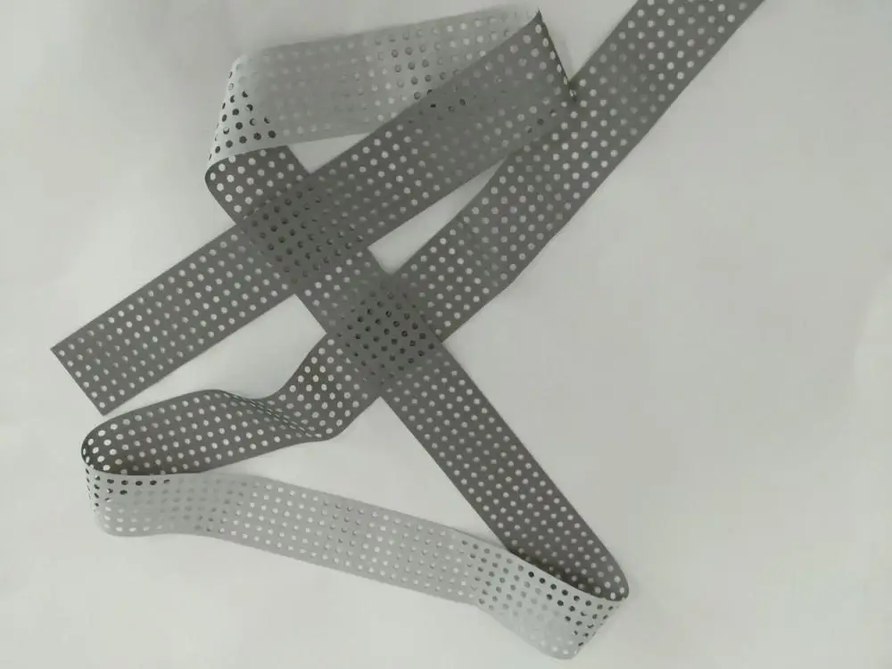 China Factory High Light Silver Grey TC Polyester Reflective Punched Hole Fabric Safety Perforated Tape With Reflector
