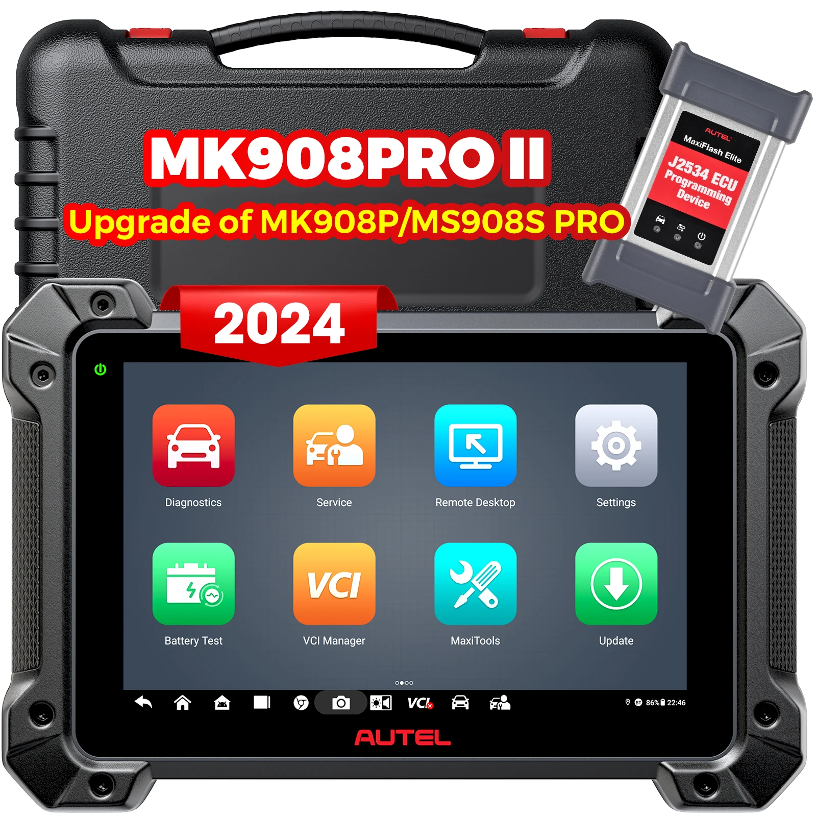 Autel MaxiSys Pro MK908P ll Elite 908 J2534 Online OBD2 Programming Diagnostic Scanner Cars 1-Year Warranty 12V Voltage Analyzer