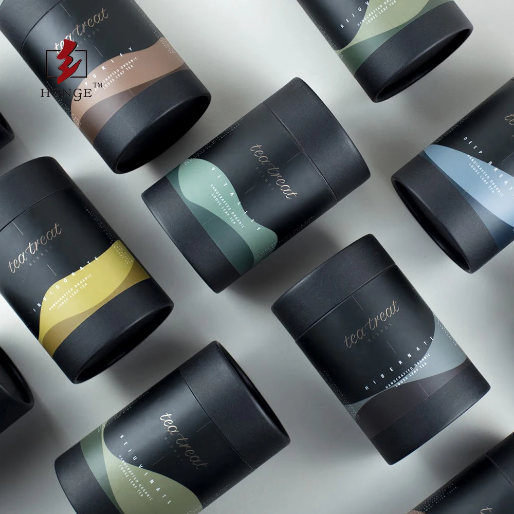 Honge Custom Printing Biodegradable Cylinder Tube Food Paper Cardboard Premium Tea Canister Bags Tube Box Packaging for Loose Te