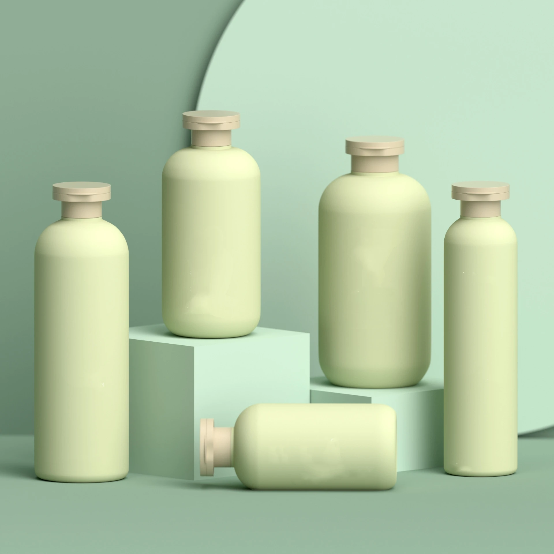 200/260/300/400/500ML Green Round Squeeze Custom HDPE Empty Plastic Lotion Bottle Shampoo Conditioner Bottles With Flip Top Cap