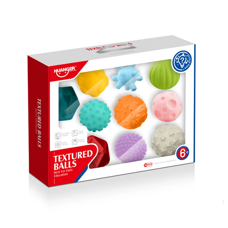 Hot Sales Baby Sensory Toys Textured Baby Soft Plastic Vinyl Rubber Ball Toys Silicone Balls Set With 10PCS