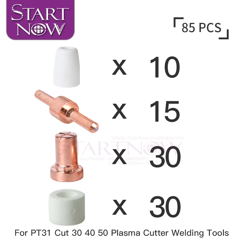 Startnow 65/85PCS Plasma Nozzle Shield Long Electrodes Shunt Kits For PT-31 Plasma Consumables LG40 312Torch Cutter Accessories