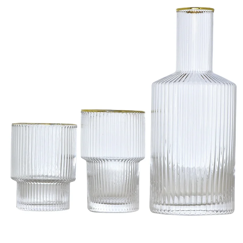 Mikenda Glass Cold Kettle Translucent Glossy Glass Material Phnom Penh Vertical Stripe Design Simple Fashion Glass Jug Style