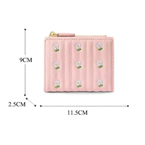 Wholesale 2023 New Design Cute Flower Bag Girl Fashion PU Leather Short Wallets Pink Small Purse Change Purse