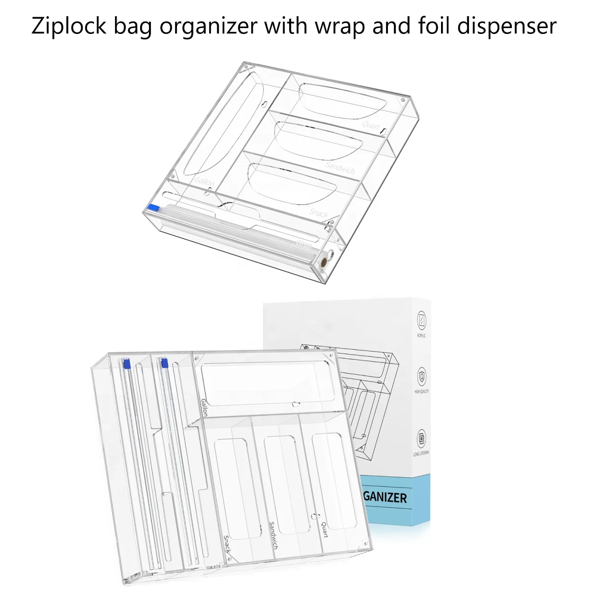 3 in 1 Acrylic Aluminum Foil Dispenser Plastic Wrap Dispenser Foil and Plastic Wrap Dispenser With Cutter