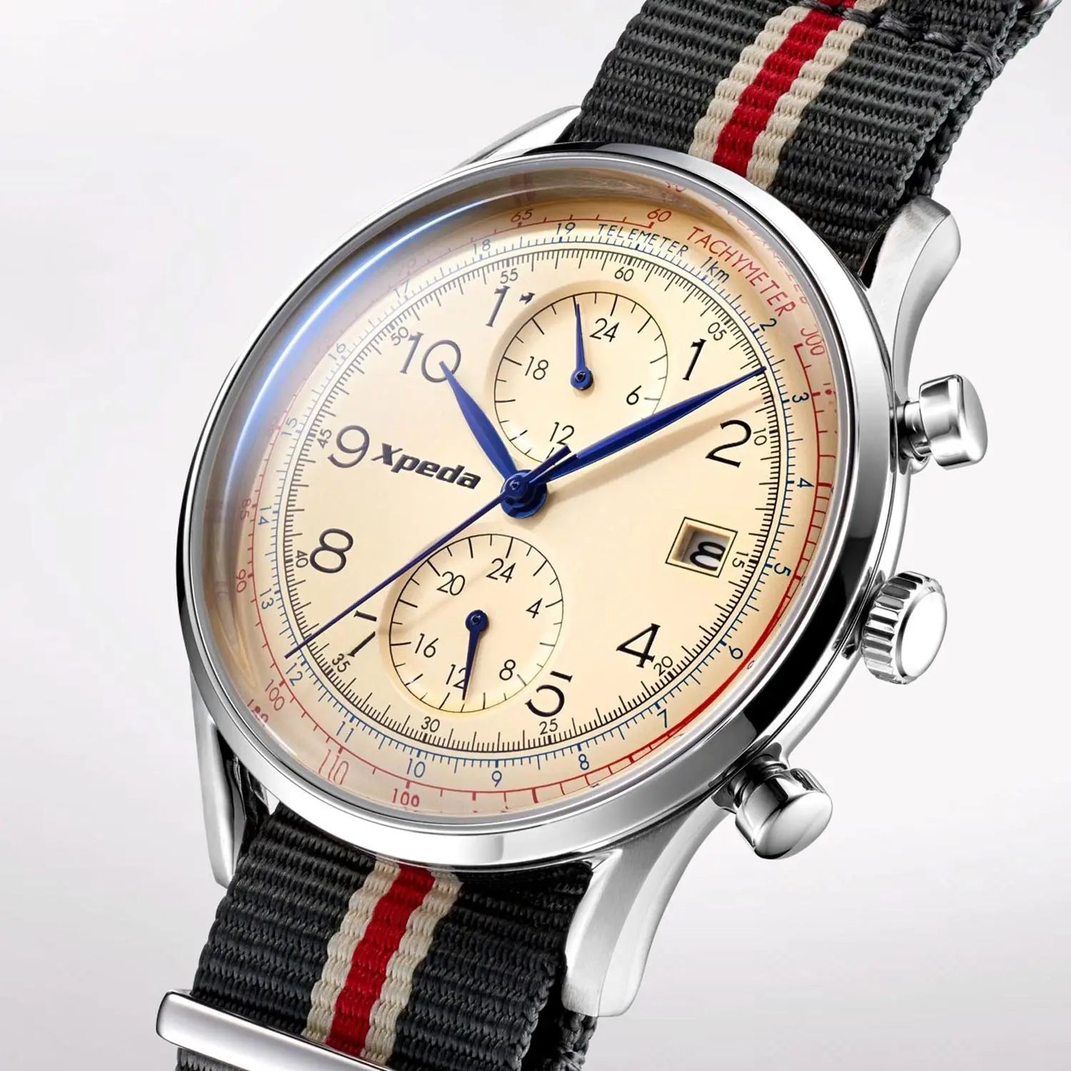 Timebox TC799B1 stainless steel quartz analog nylon strap multi-function date display K1 mineral high dome glass watch unisex