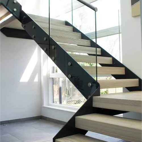 Australian fashion steel and wood staircase, glass fence,Thickened solid wood treads ,TS-171