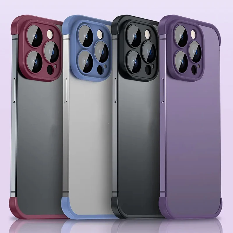 2023 Hot Luxury Shockproof Borderless Corner Phone Case With Lens Protector Corner Silicone Case For Iphone 14 13 12 Pro Max