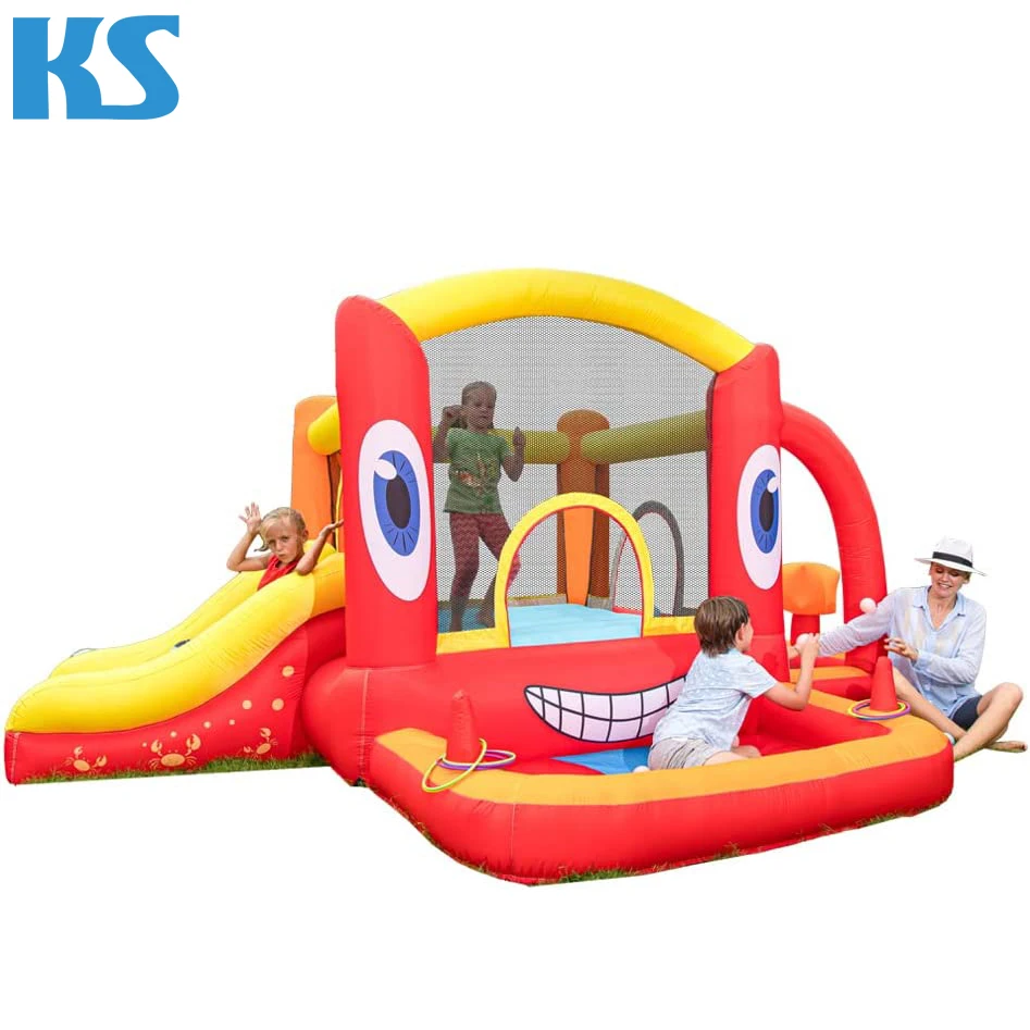 Inflatable Bounce House Kids Bouncy House Slide with Blower Play House for Kids 5-12 years old Crab Shape Kids Outdoor Games