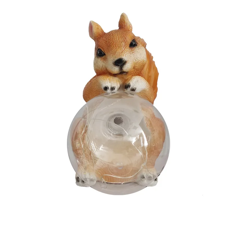 Stock Resin Garden Decor LED Solar Lamp Gift Kids Room Ornaments Owl Squirrel Statue Figurine  Interior Decoration