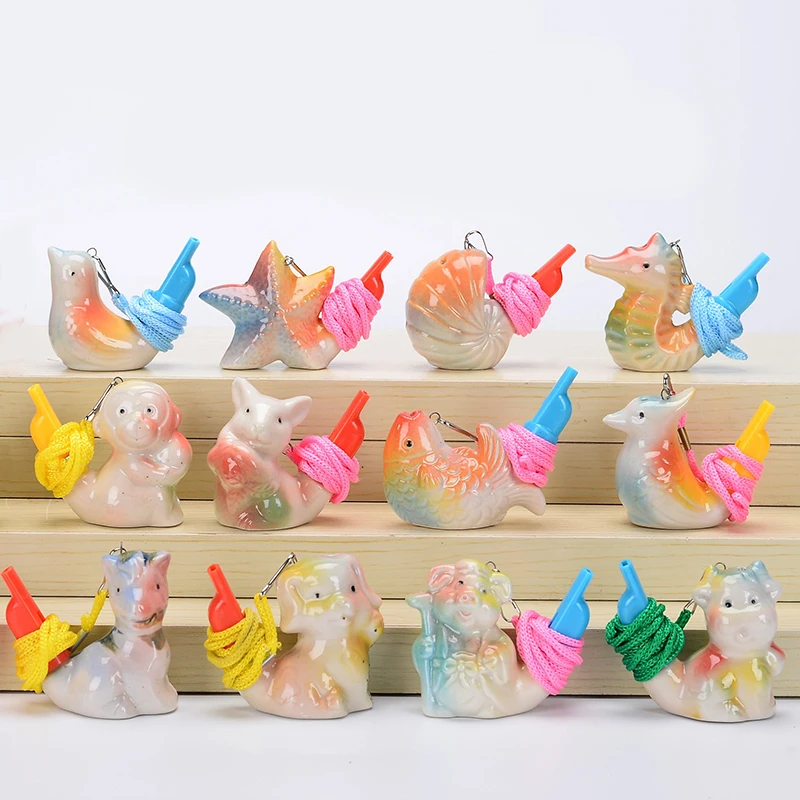 24 Models Child Toy Crafts Water Bird Ceramic Whistle With Safe Plastic Mouthpiece
